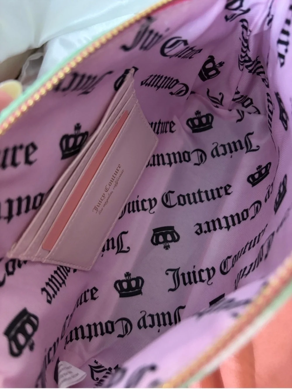 Juicy Couture Mint Green & Hot Pink Striped Wristlet